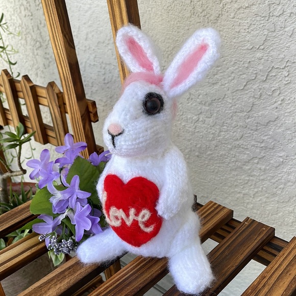 Hand crafted knit and needle felted love bunny rabbit great gift - Picture 3 of 8
